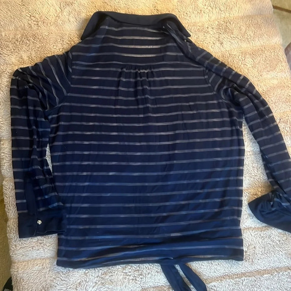 Sheer striped stretchy button down top - Picture 8 of 10